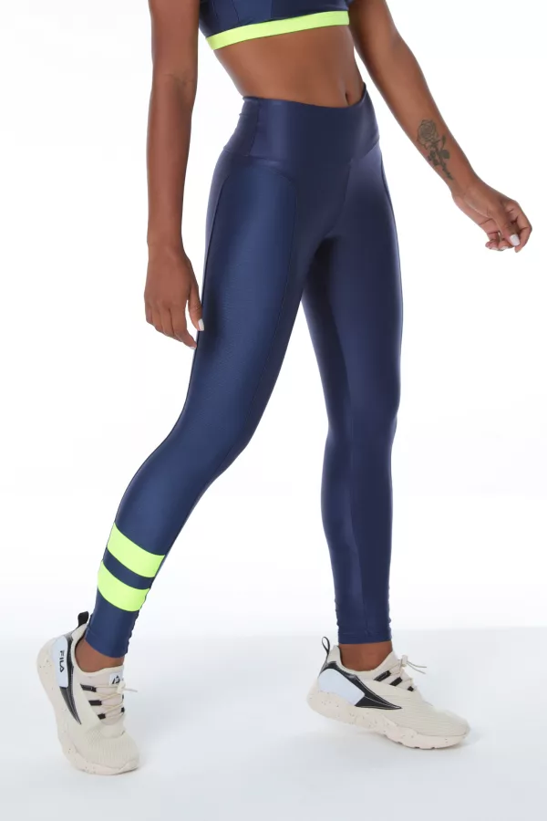 Legging Color Block - Marinho com Amarelo - Imagem 2