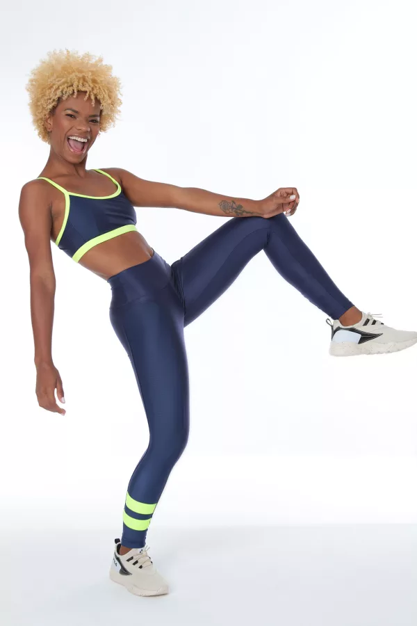 Legging Color Block - Marinho com Amarelo - Imagem 4